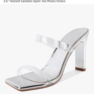 Clear-Strap Silver Block Heel Mules